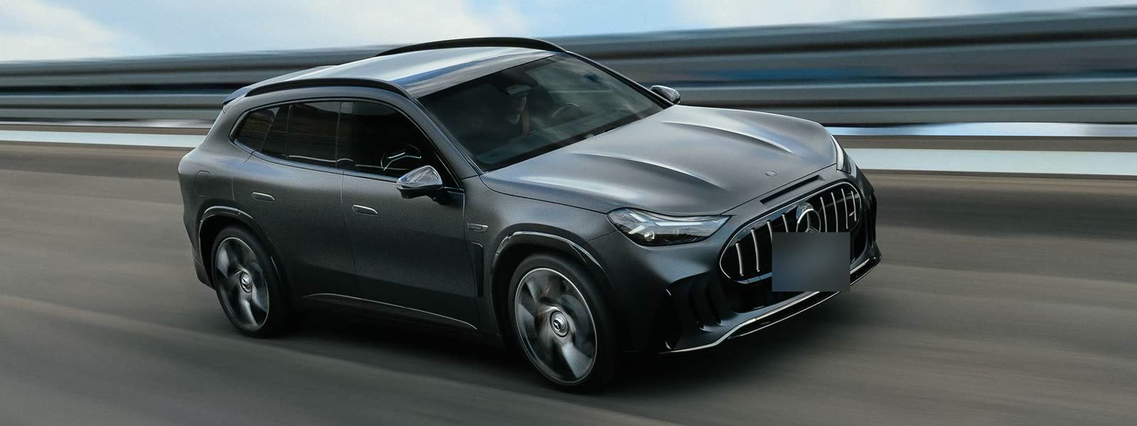 Mercedes-AMG GT SUV elétrico cinza em movimento numa pista